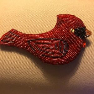 Beautiful, dark red beaded cardinal bird coin purse.  Luxurious red satin lining